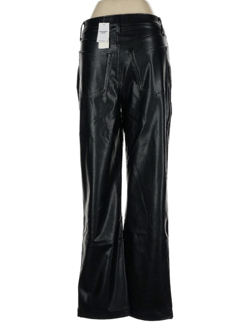 Abercrombie 90s Straight Vegan Leather Pants High Rise Black Short 27 NWT - Picture 4 of 7